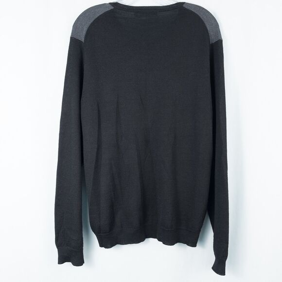 Calvin Klein Merino Wool Acrylic Striped V Neck Sweater Mens Medium Black Multi - Picture 2 of 15